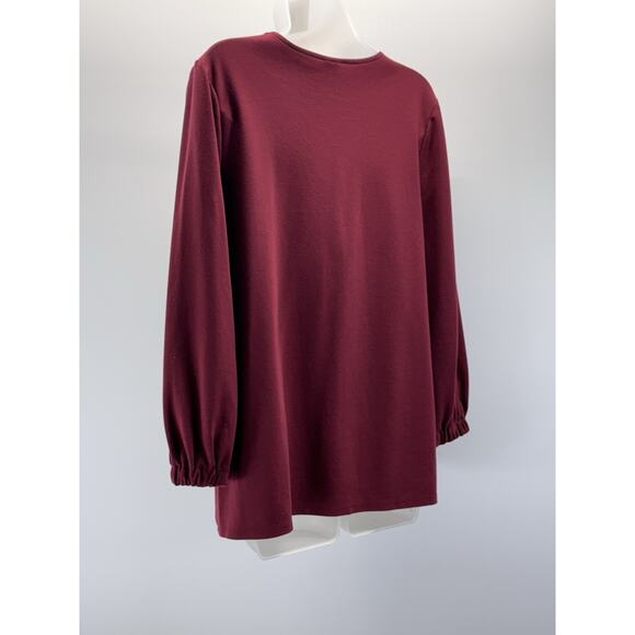Chicos Top Womens 1 US Medium Burgundy V Neck Tunic Long Sleeve Casual Ladies - Picture 2 of 8